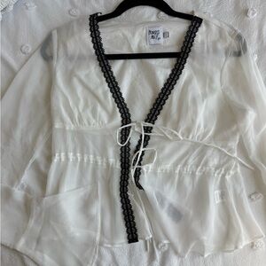 White Sheer Princess Polly Blouse with Black Lace Trim